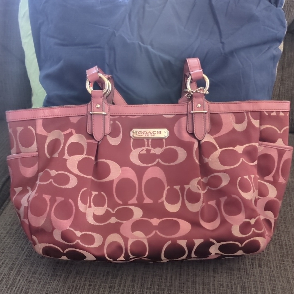 Coach Pink Monogram Tote Bag with Silver Hardware
